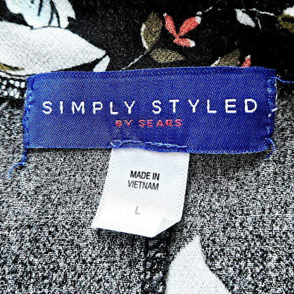 Simply Styled by Sears Size L Black Multi-Colored Long-Sleeved Leaf Floral Desig - Picture 3 of 16